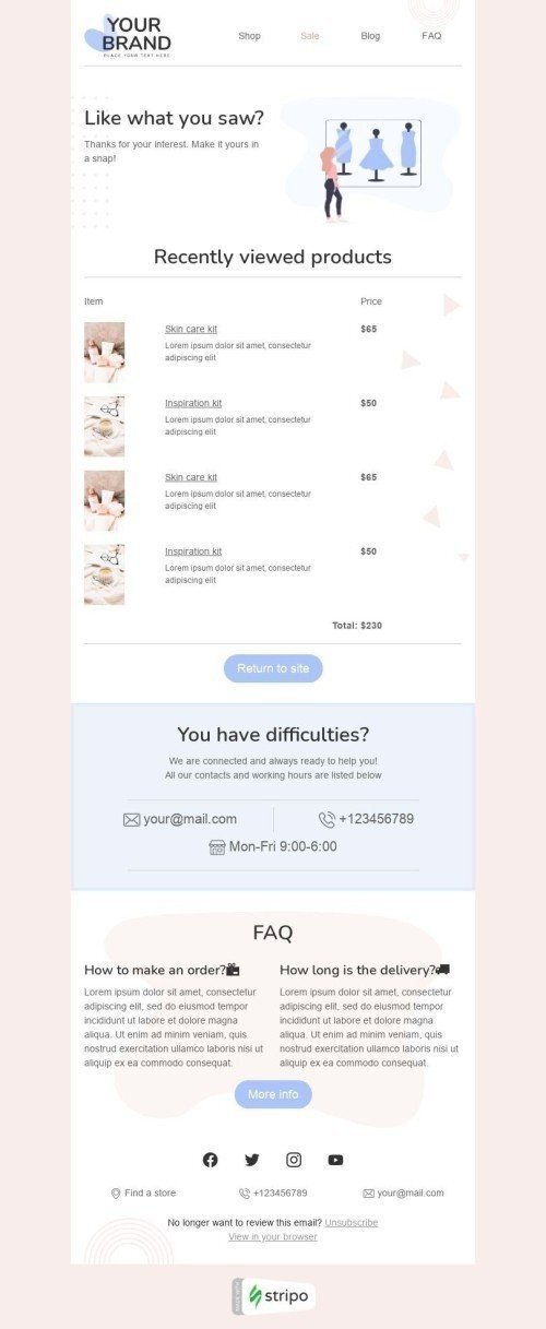 Retargeting Email Template «Recently viewed» for Fashion industrydesktop view