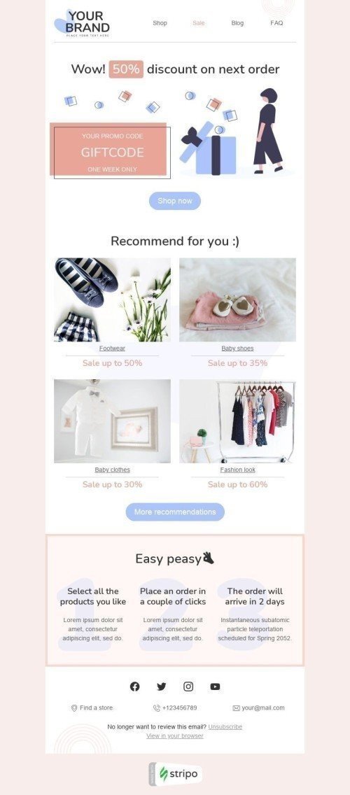 Modelo de E-mail de «Código de presente» de Retargeting para a indústria de Moda Visualização de desktop