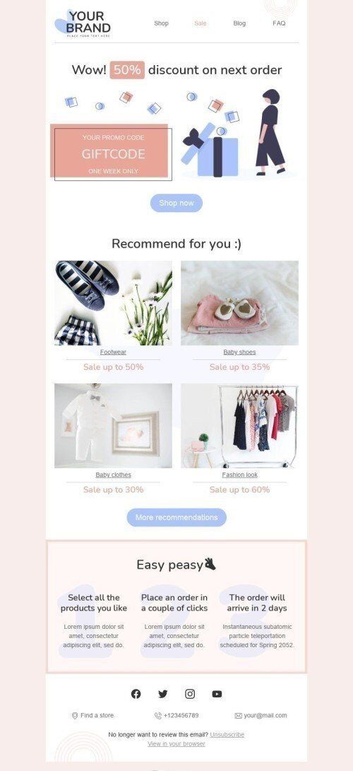 Plantilla de correo electrónico «Código de regalo» de Retargeting para la industria de Moda Vista de móvil