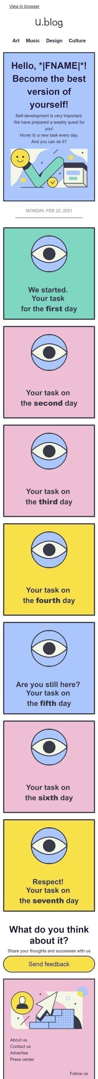 Промо шаблон письма «Саморазвитие» для индустрии «Публикации и Блог» мобильный вид