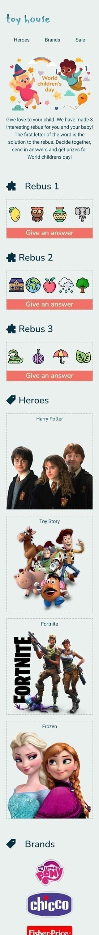 Plantilla de correo electrónico «Rompecabezas interesantes» de Promoción para la industria de Productos para niños Vista de móvil