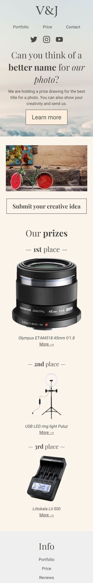 Промо шаблон письма «Назовите фото» для индустрии «Фотография» мобильный вид