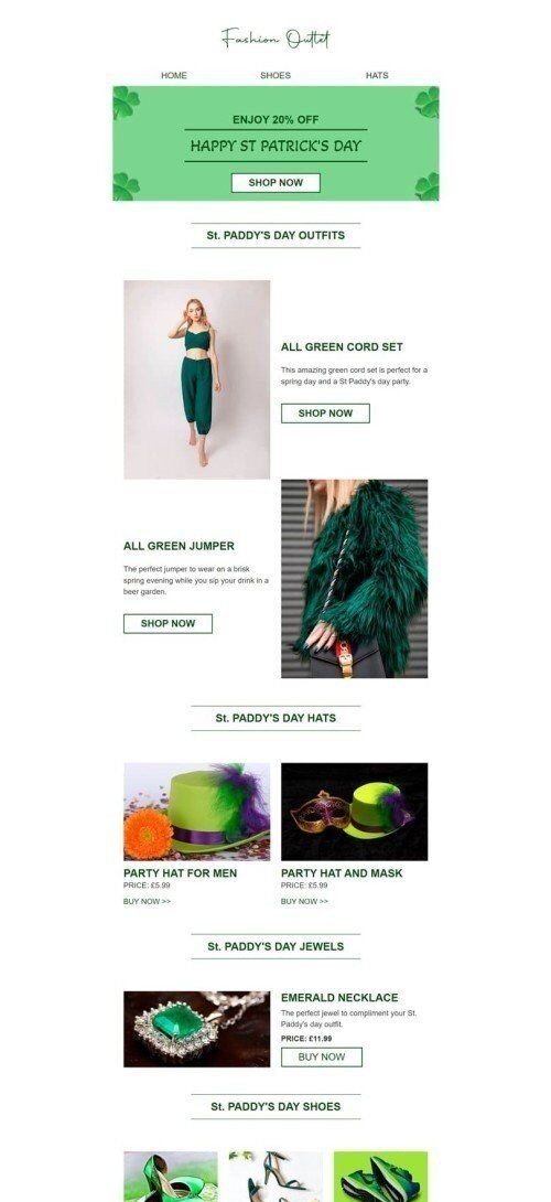 Modèle de courrier électronique Saint Patrick «Maison de vêtements» pour le secteur Mode Affichage mobile