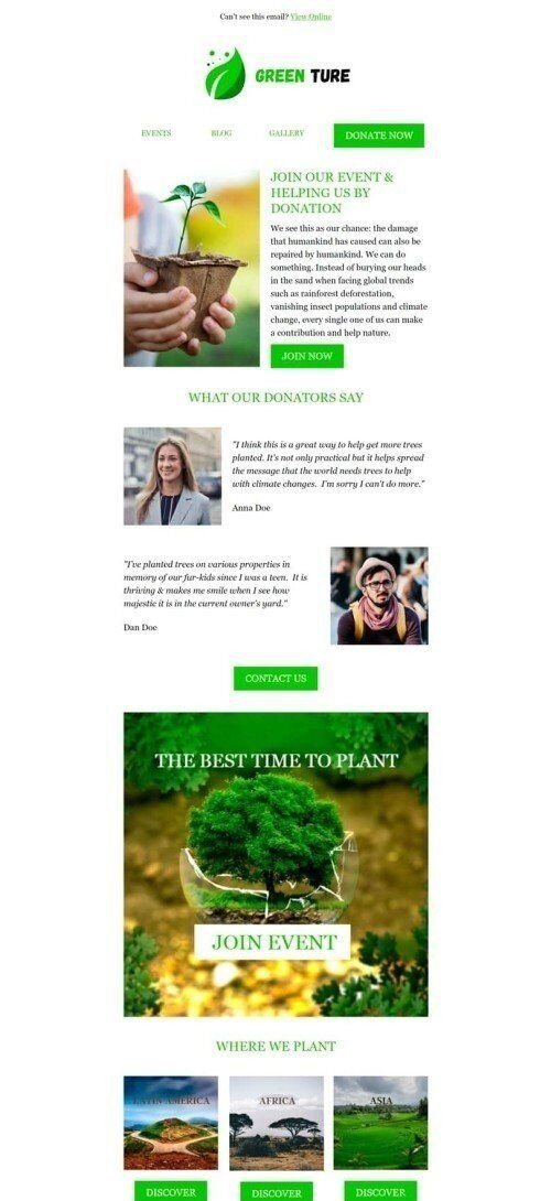Modelo de E-mail de «Tartaruga verde» de Promoção para a indústria de Sem fins lucrativos e caridade Visualização de dispositivo móvel