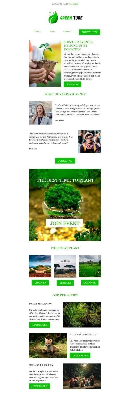 Werbung E-Mail-Vorlage «Grüne Schildkröte» für Gemeinnützig & Wohltätigkeit-Branche Ansicht auf Mobilgeräten