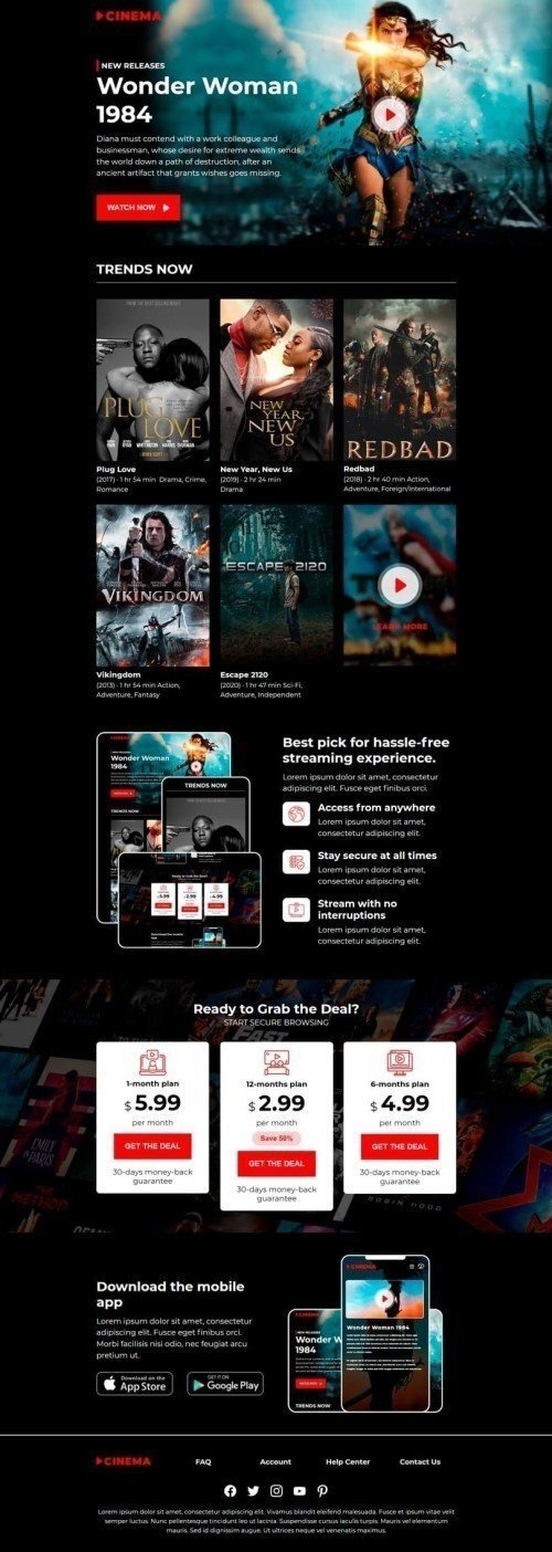 Werbung E-Mail-Vorlage «Heimkino» für Filme-Branche Ansicht auf Mobilgeräten