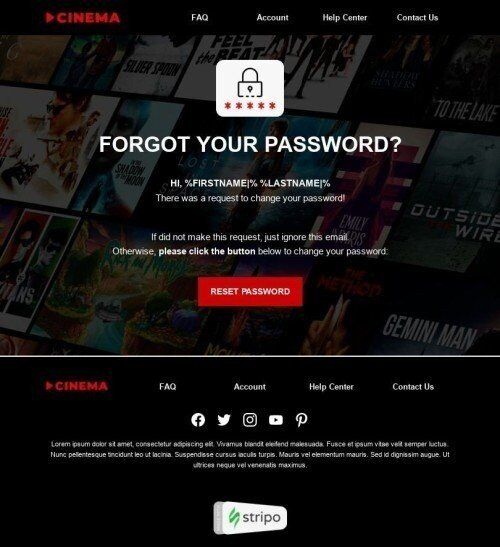 Plantilla de correo electrónico «Restaurar la película» de Restablecer contraseña para la industria de Películas Vista de móvil
