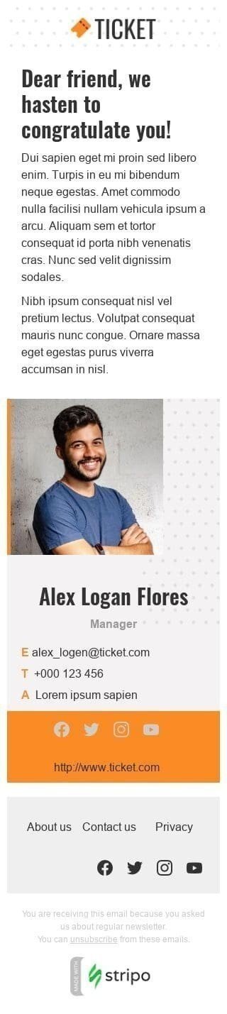 Modèle de courrier électronique Promo «Vente de billets» pour le secteur Sports Affichage mobile