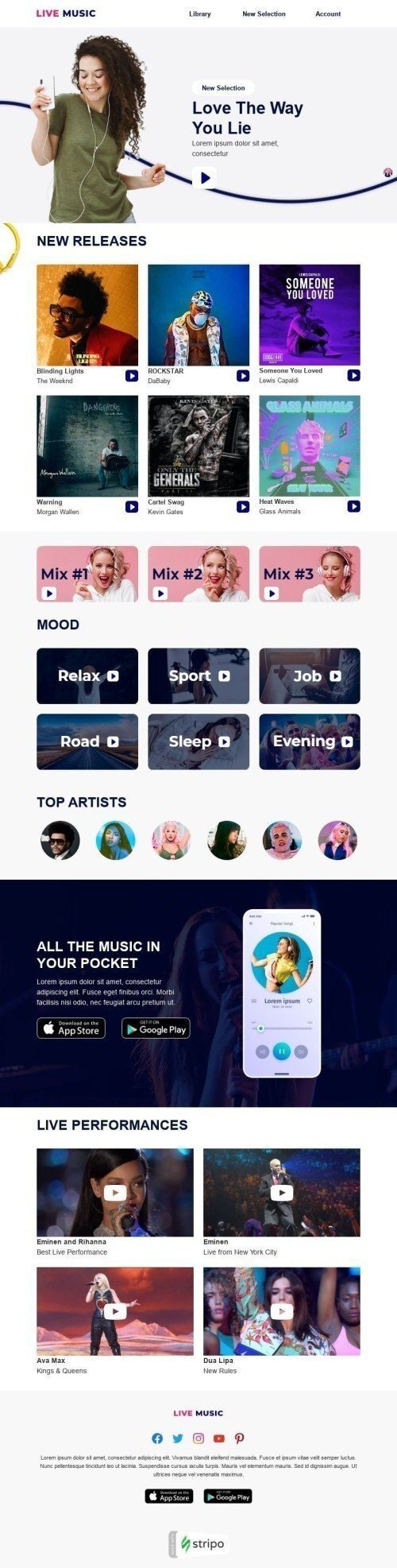 Promo Email Template «Musical Pause» for Music industry mobile view