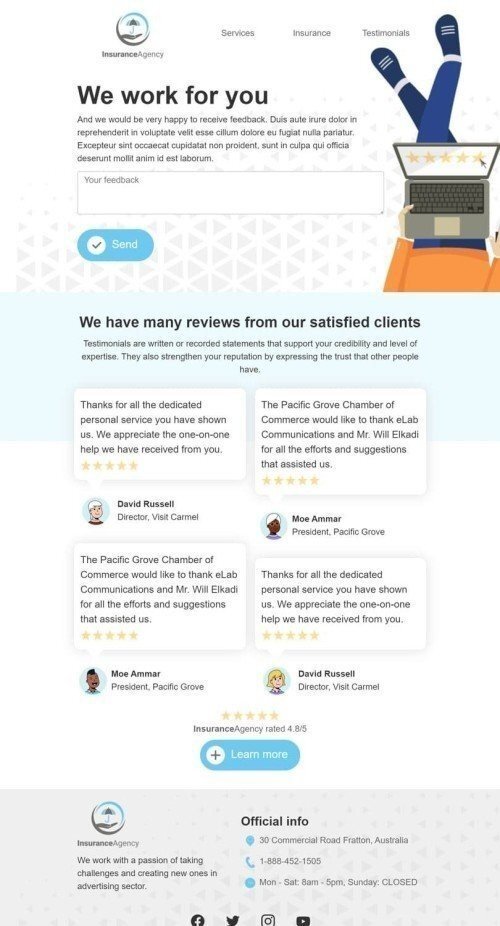 Survey & Feedback Email Template «They talk about us» for Insurance industrydesktop view