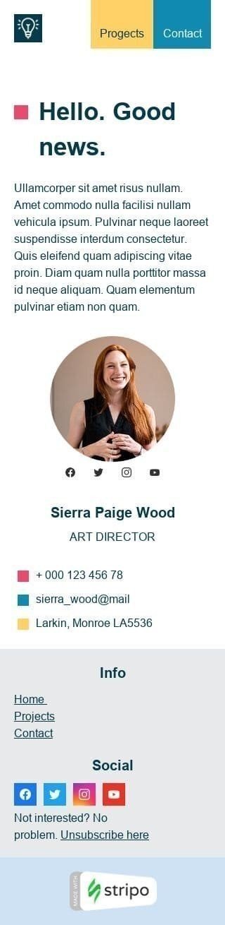 Modelo de E-mail de «Boas notícias» de Promoção para a indústria de Design Visualização de dispositivo móvel