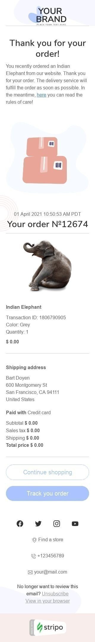 Aprilscherz E-Mail-Vorlage «Streich mit Bestellung» für Mode-Branche Ansicht auf Mobilgeräten