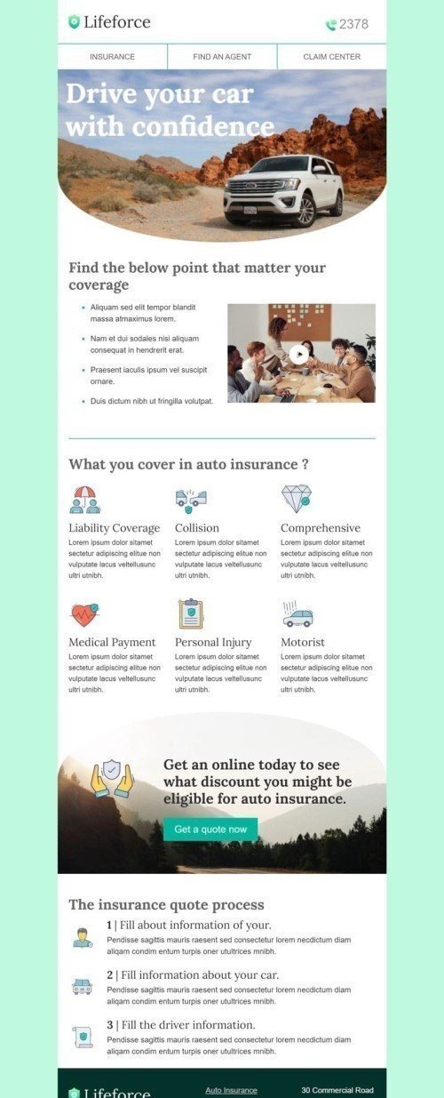 Promo Email Template «Auto insurance» for Insurance industrydesktop view