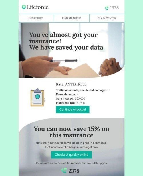 Follow-up Email Template «Making insurance» for Insurance industrydesktop view