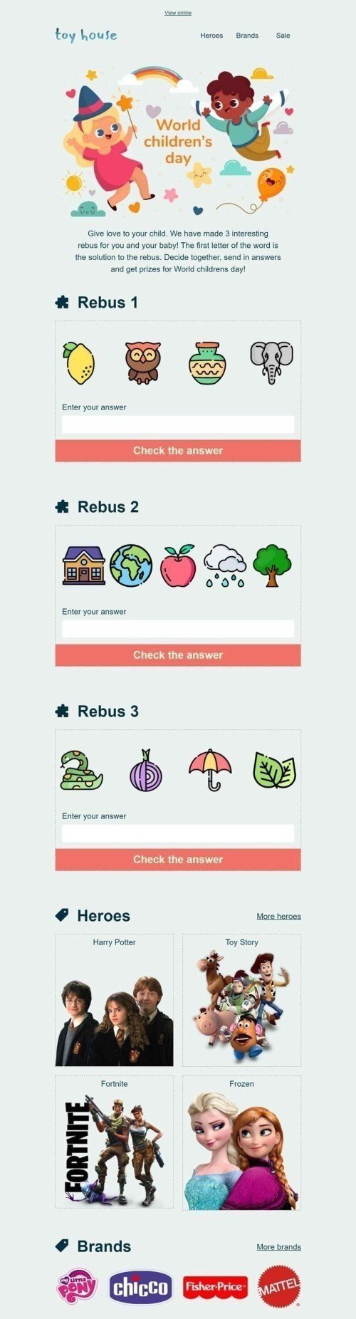Plantilla de correo electrónico «Rompecabezas interesantes» de Promoción para la industria de Productos para niños Vista de escritorio