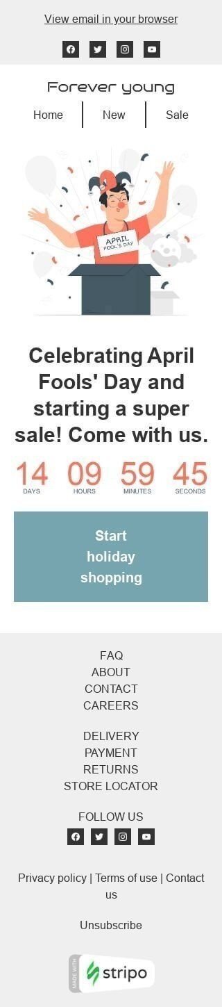 Aprilscherz E-Mail-Vorlage «Wir feiern den Aprilscherz» für Mode-Branche Ansicht auf Mobilgeräten