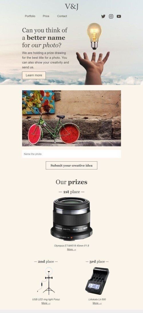 Plantilla de correo electrónico «Nombra la foto» de Promoción para la industria de Fotografía Vista de móvil
