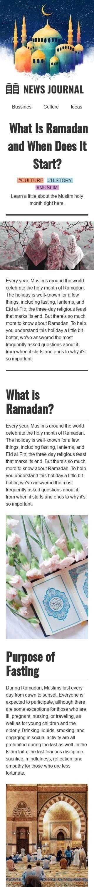 Ramadan E-Mail-Vorlage «Was ist Ramadan?» für Publikationen und Blogs-Branche Ansicht auf Mobilgeräten