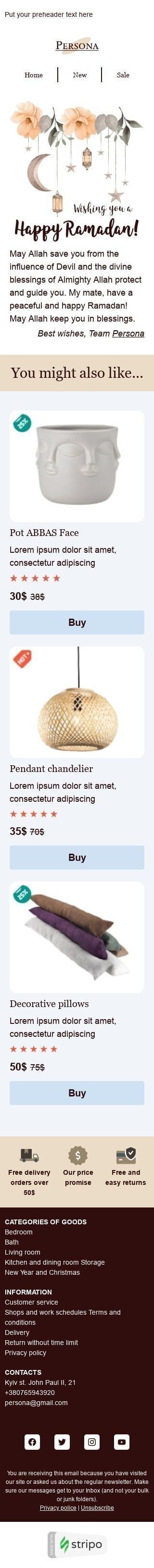 Ramadan E-Mail-Vorlage «Fröhlichen Ramadan» für Möbel, Innenausstattung & DIY-Branche Ansicht auf Mobilgeräten