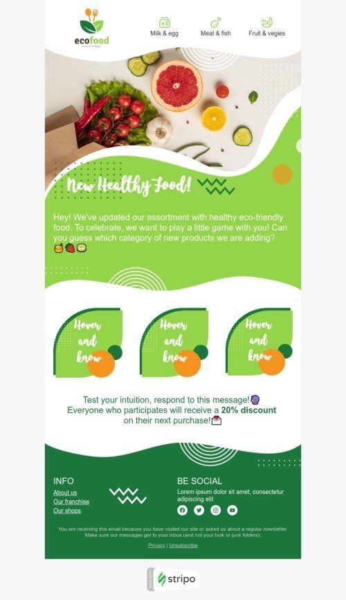 Werbung E-Mail-Vorlage «Gesundes Essen» für Bioprodukte-Branche Ansicht auf Mobilgeräten