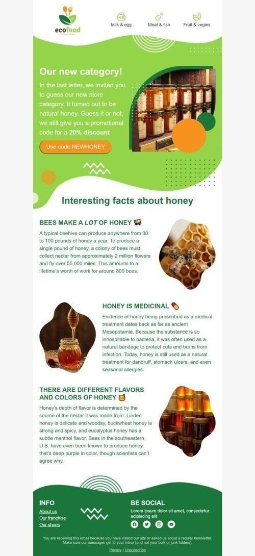 Promo Email Template "Natural honey" for Organic & Eco Goods industry mobile view