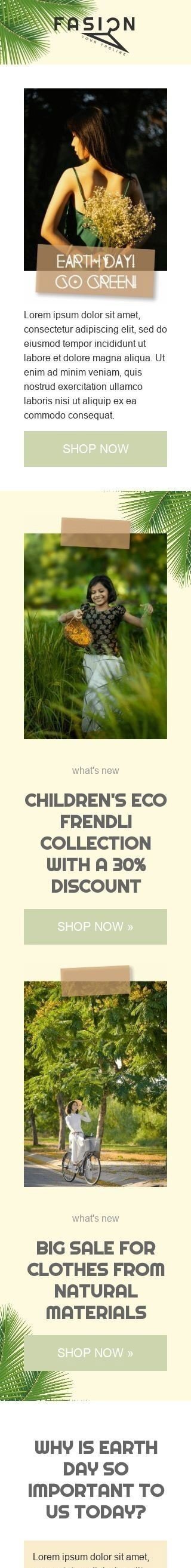 Modello Email Giorno della Terra «Diventa verde» per il settore industriale di Moda Visualizzazione mobile