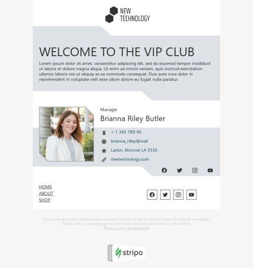 Modello Email Promo «Club VIP» per il settore industriale di Software e tecnologia Visualizzazione desktop
