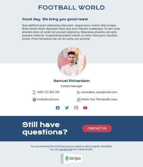 Werbung E-Mail-Vorlage «Fußballwelt» für Sport-Branche Ansicht auf Mobilgeräten