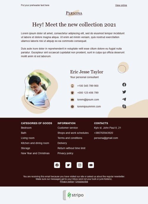 Werbung E-Mail-Vorlage «Lernen Sie die neue Kollektion kennen» für Möbel, Innenausstattung & DIY-Branche Ansicht auf Mobilgeräten