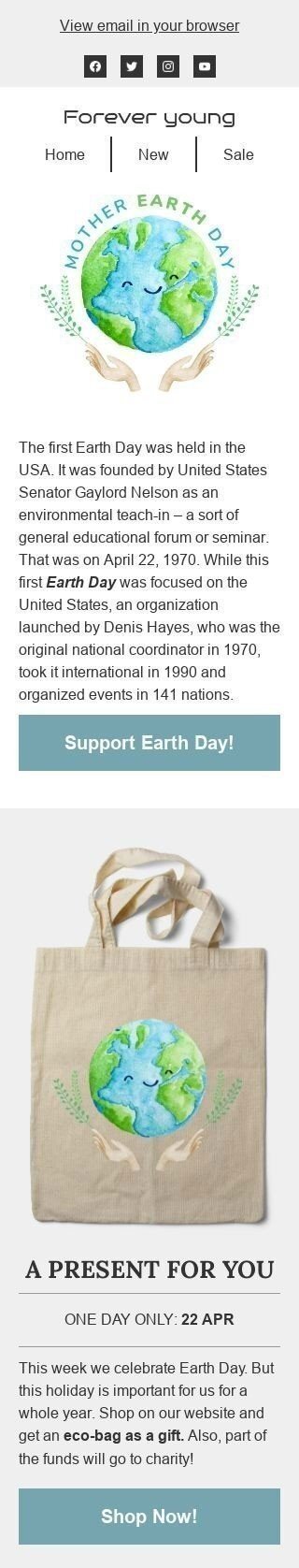 Modelo de E-mail de «Presente para você» de Dia da Terra para a indústria de Moda Visualização de dispositivo móvel