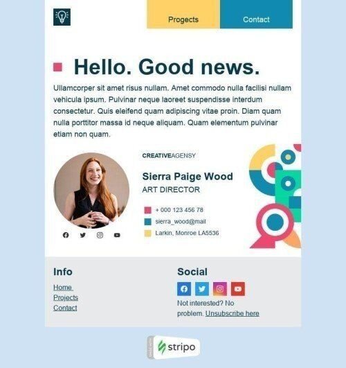 Plantilla de correo electrónico «Buenas noticias» de Promoción para la industria de Diseño Vista de móvil