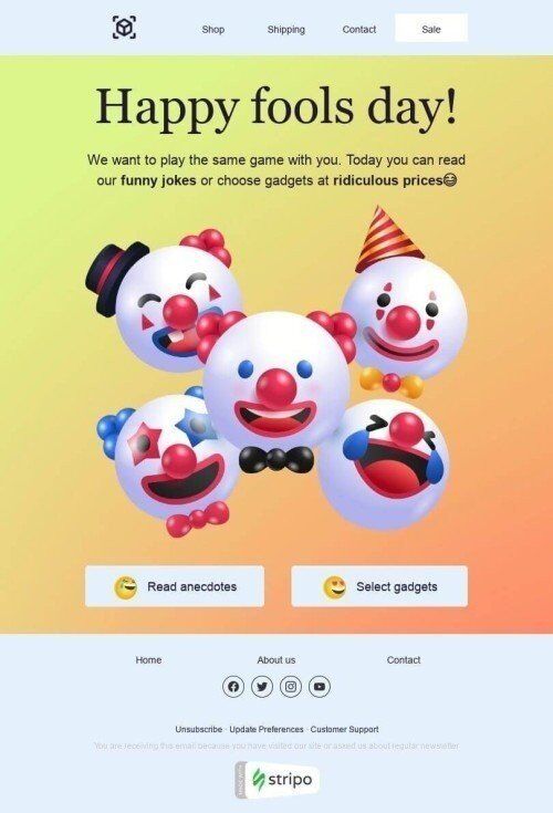 Modelo de E-mail de «Piadas engraçadas» de Dia da Mentira para a indústria de Gadgets Visualização de dispositivo móvel