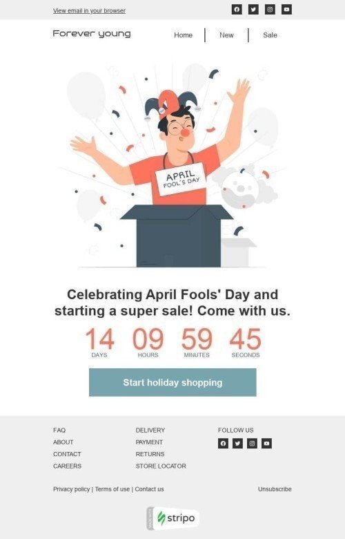 Aprilscherz E-Mail-Vorlage «Wir feiern den Aprilscherz» für Mode-Branche Desktop-Ansicht