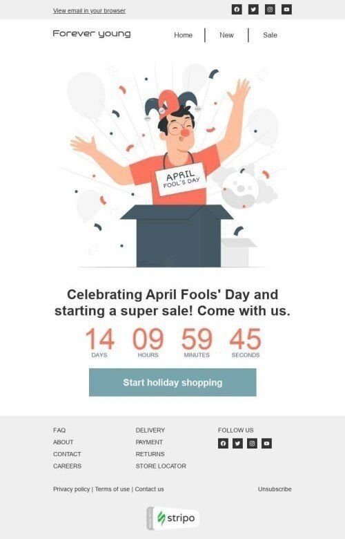 Aprilscherz E-Mail-Vorlage «Wir feiern den Aprilscherz» für Mode-Branche Ansicht auf Mobilgeräten