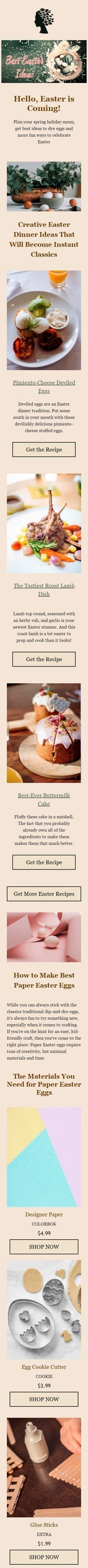 Modello Email Pasqua «Le migliori idee di Pasqua» per il settore industriale di Cibo Visualizzazione mobile