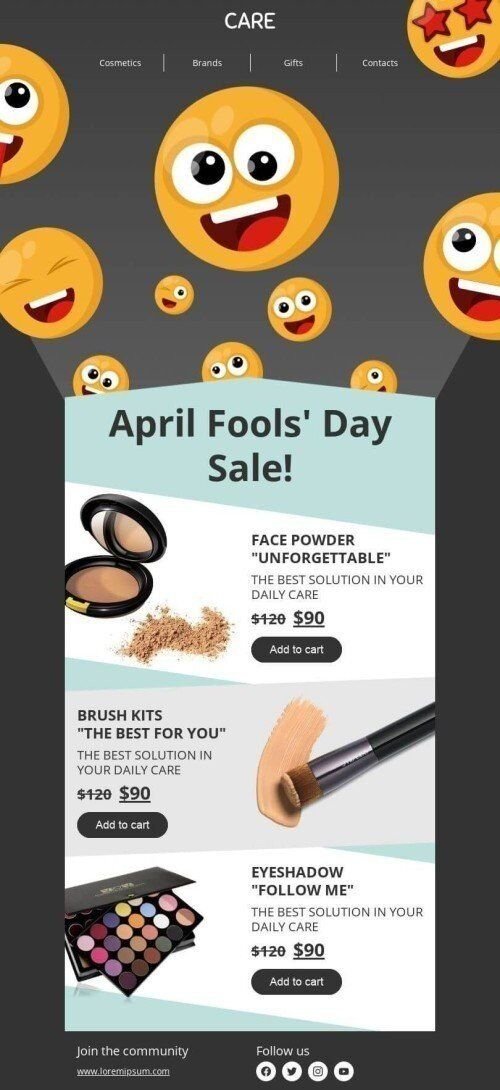 Aprilscherz E-Mail-Vorlage «Aprilscherz-Verkauf» für Beauty & Pflege-Branche Ansicht auf Mobilgeräten
