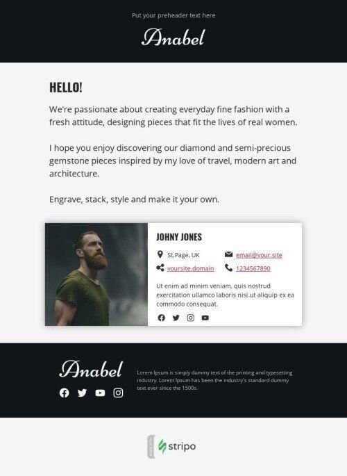 Werbung E-Mail-Vorlage «Wichtige Antwort» für Mode-Branche Ansicht auf Mobilgeräten