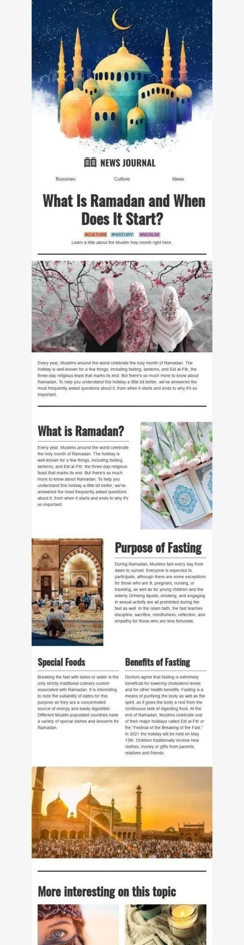 Ramadan Email Template «What is Ramadan» for Publications & Blogging industry