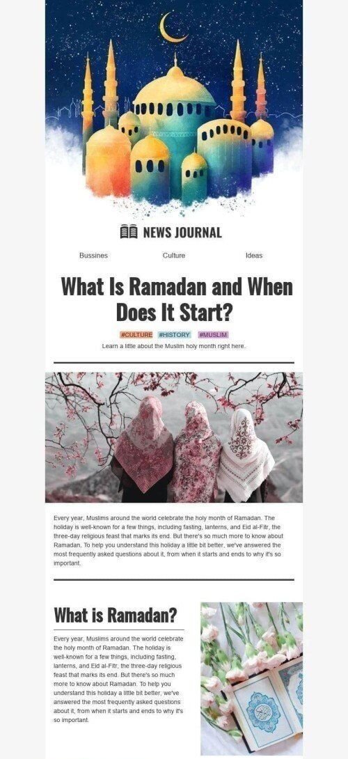 Modelo de E-mail de «O que é o ramadã» de Ramadã para a indústria de Publicações & Blogs Visualização de dispositivo móvel