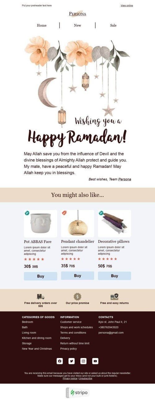 Modello Email Ramadan «Felice Ramadan» per il settore industriale di Arredamento, interni e fai da te Visualizzazione mobile
