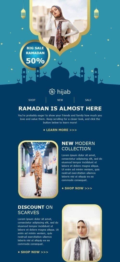 Plantilla de correo electrónico «Venta de hiyab» de Ramadán para la industria de Moda Vista de móvil