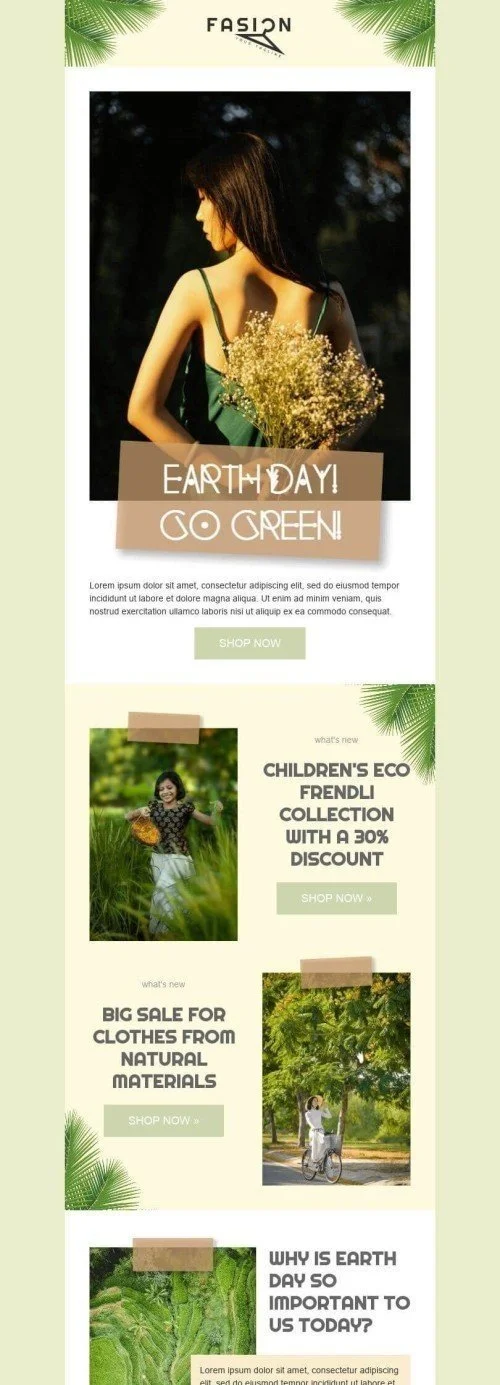 Earth Day Email Template «Go green» for Fashion industry