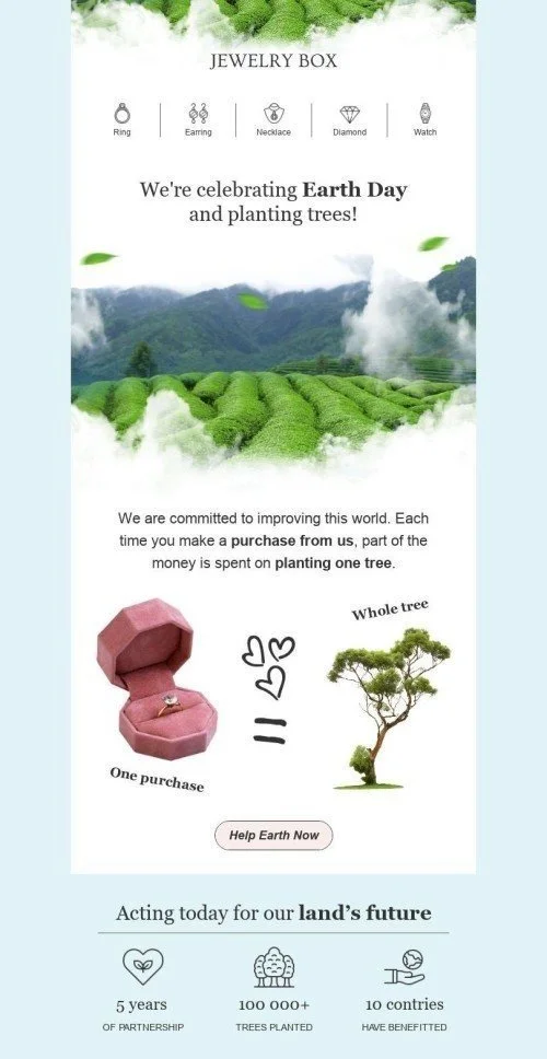Earth Day Email Template «Planting trees» for Jewelry industry