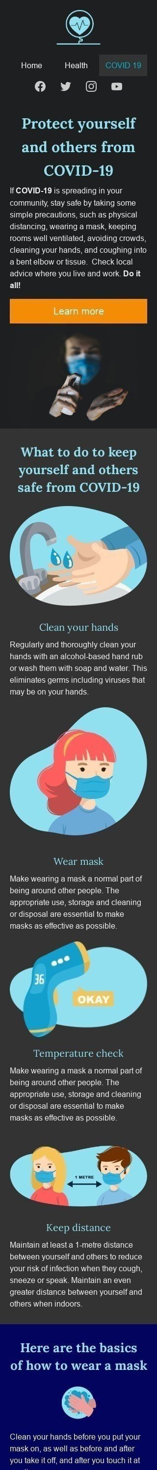 Werbung E-Mail-Vorlage «Schütze dich selbst» für Gesundheit und Schönheit-Branche Ansicht auf Mobilgeräten