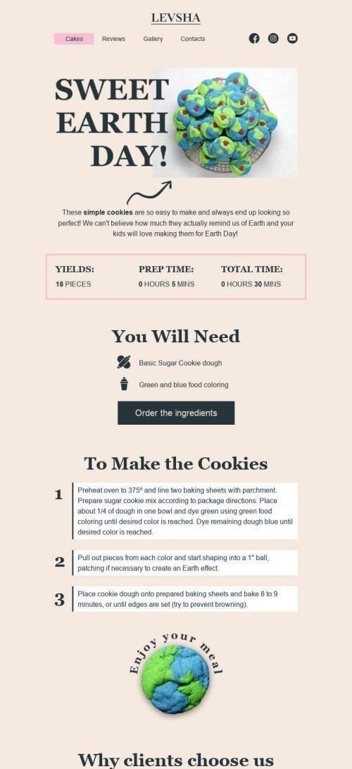 Modèle de courrier électronique Jour de la Terre «Faire des cookies» pour le secteur Nourriture Affichage mobile