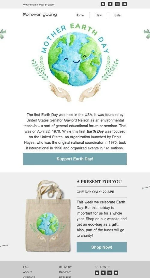 Earth Day Email Template «Present for you» for Fashion industry