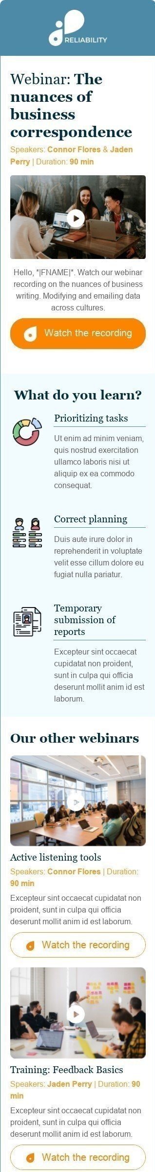 Werbung E-Mail-Vorlage «Aufzeichnung des Webinars» für Herstellung-Branche Ansicht auf Mobilgeräten