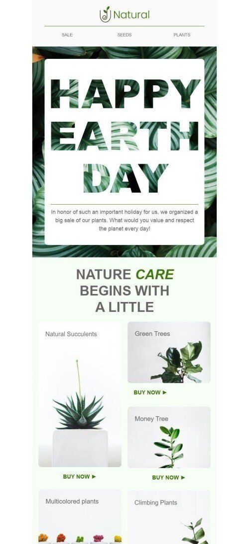 Modèle de courrier électronique Jour de la Terre «Soin de la nature» pour le secteur Mobiliers, Intérieur & DIY Affichage mobile