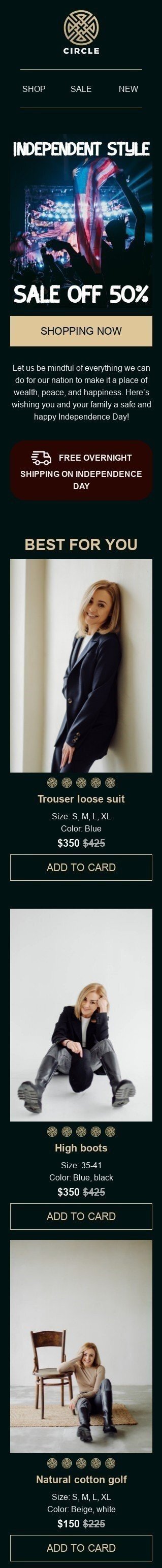 Modello Email Giorno dell’Indipendenza «Stile indipendente» per il settore industriale di Moda Visualizzazione mobile