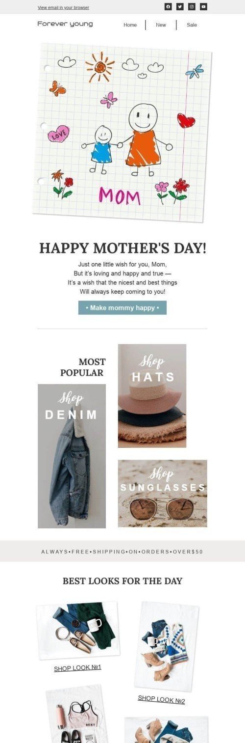 Mother’s Day Email Template «Childhood memory» for Fashion industrydesktop view